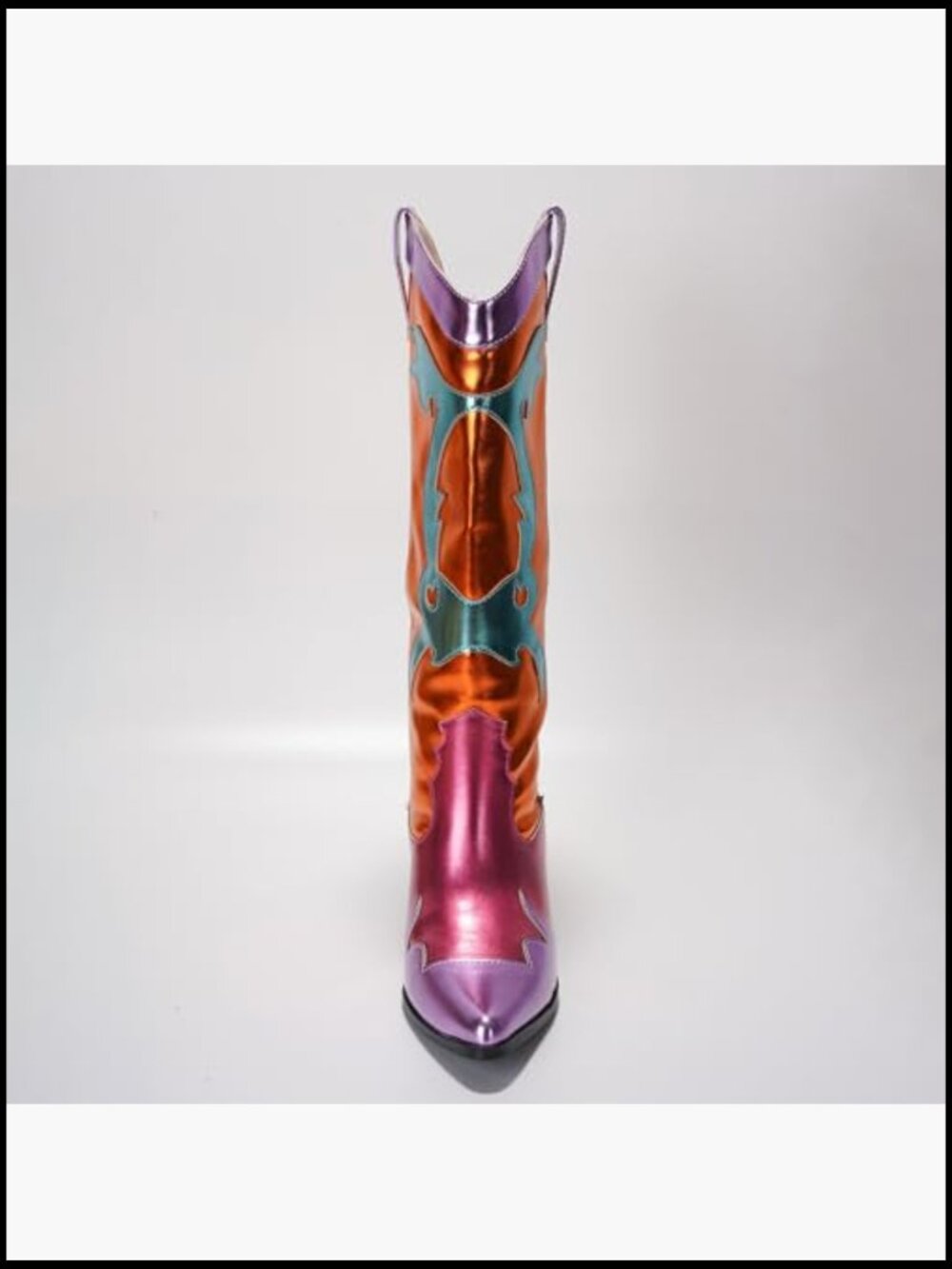 Metallic Colorblock Cowboy Boots Mid Calf 3 Inch Heel Pointed Toe Western Boots - Picture 5 of 7